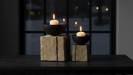 Rustikaler Eisenleuchter mit Kerzenlichtern