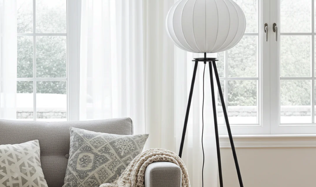 Stehlampe in Form einer Angelrute für die Ecke im Wohnzimmer